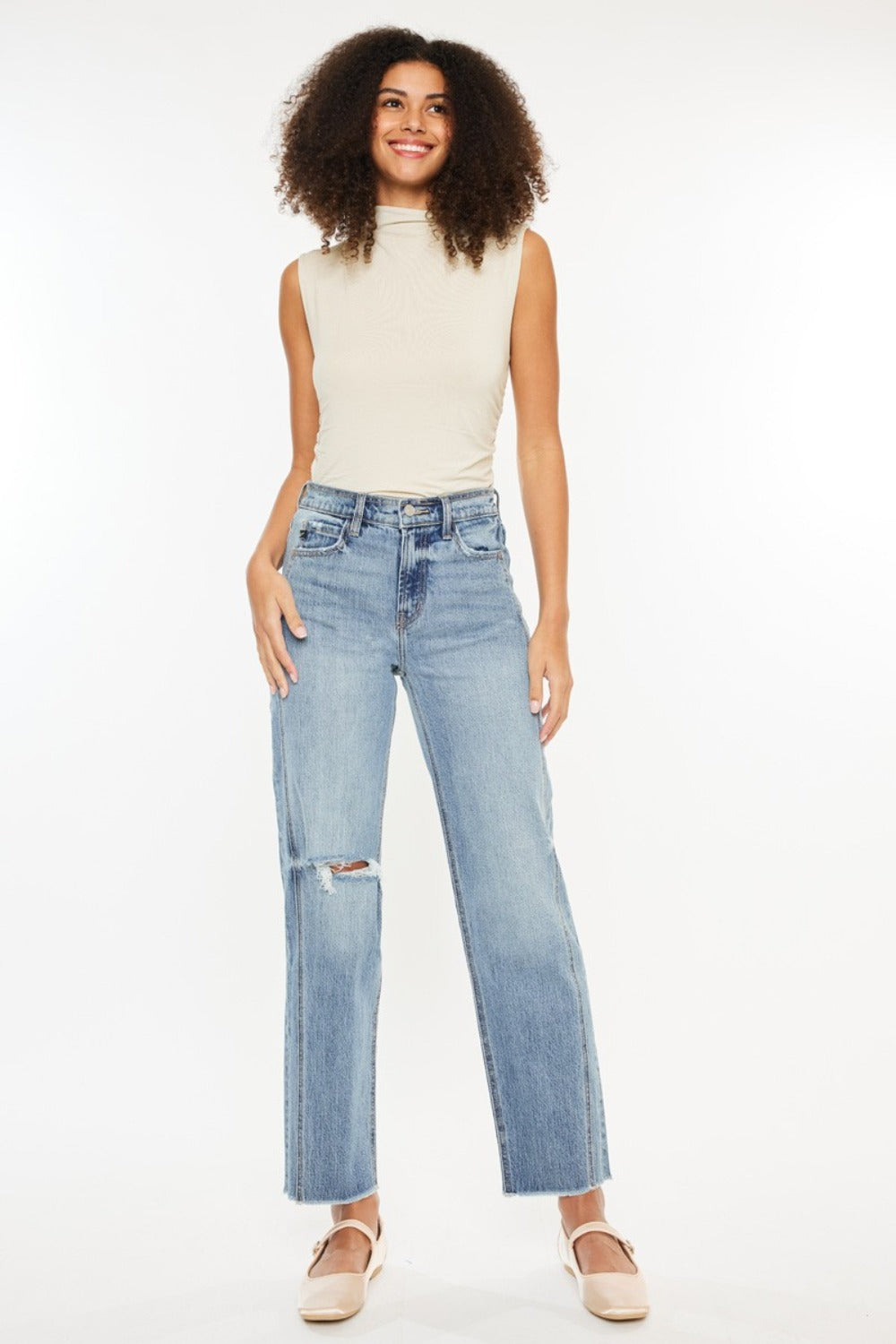 Kancan Ultra High Rise Distressed Straight Jeans - The Daily Makeover
