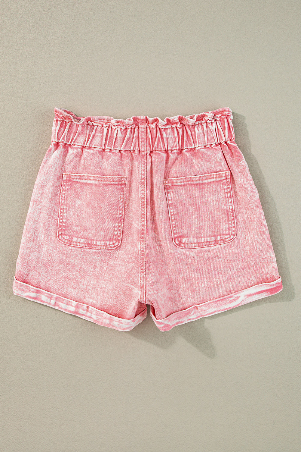 Dusty Pink Vintage Washed Frilled High Waist Denim Shorts - The Daily Makeover