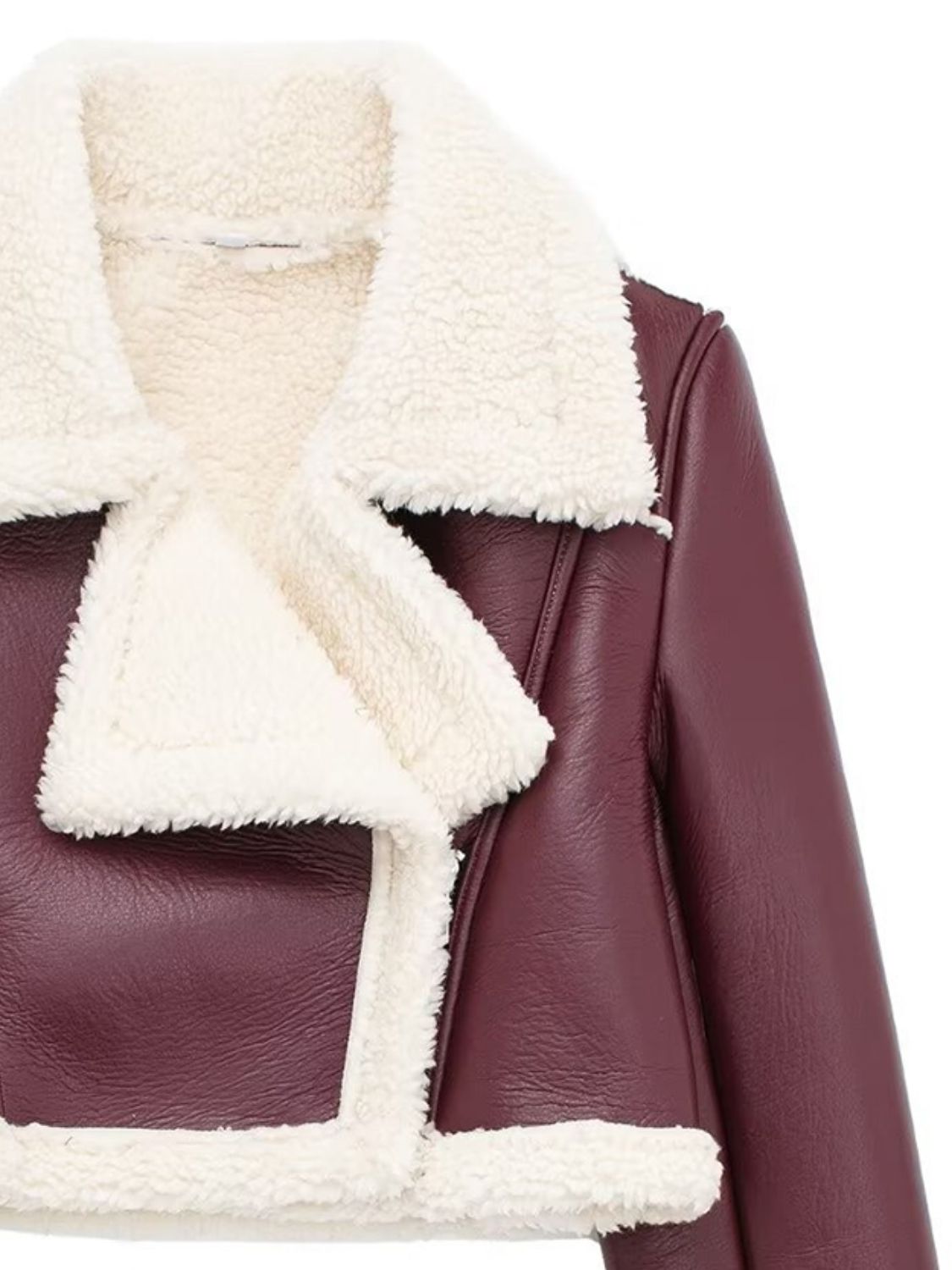 Collared Neck Long Sleeve Plush Cropped Jacket - The Daily Makeover
