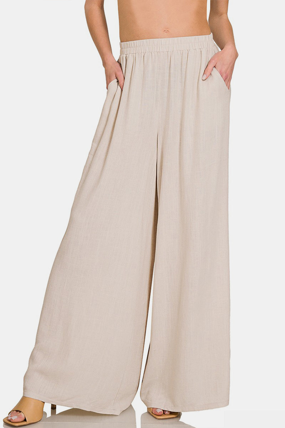 Zenana Pleated Linen Blend Wide Leg Pants - The Daily Makeover