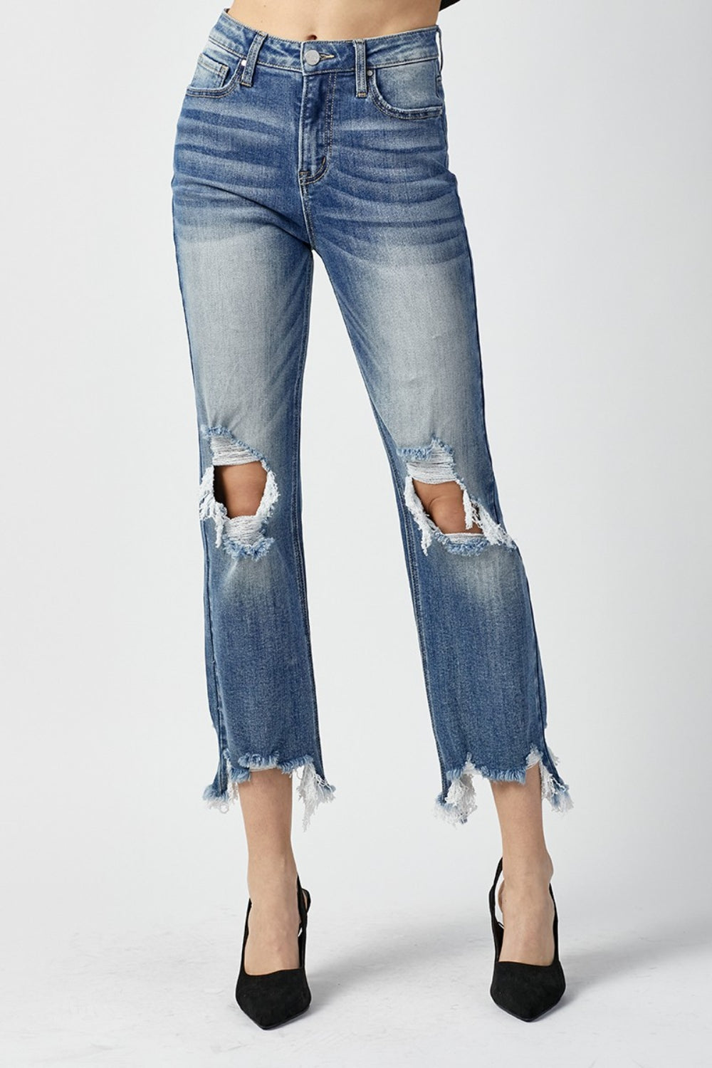 High Waist Distressed Frayed Hem Cropped Straight Jeans - The Daily Makeover