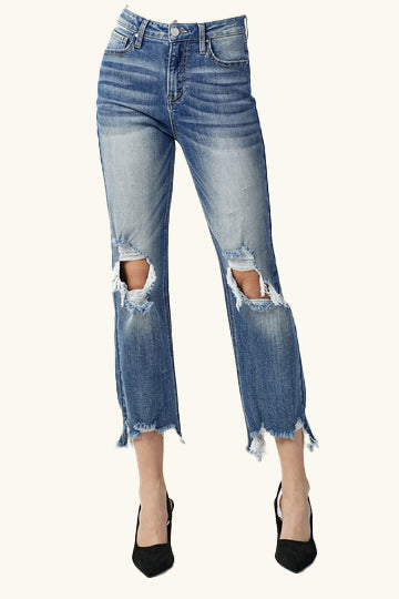 High Waist Distressed Frayed Hem Cropped Straight Jeans - The Daily Makeover