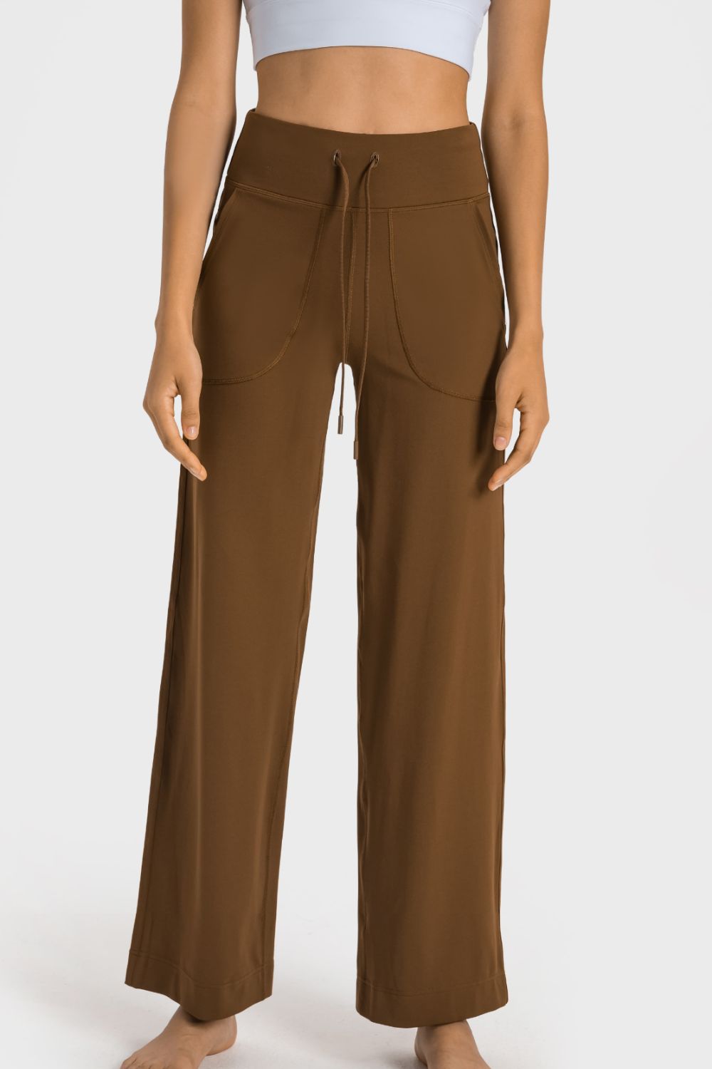 Drawstring Waist Wide Leg Sports Pants with Pockets - The Daily Makeover