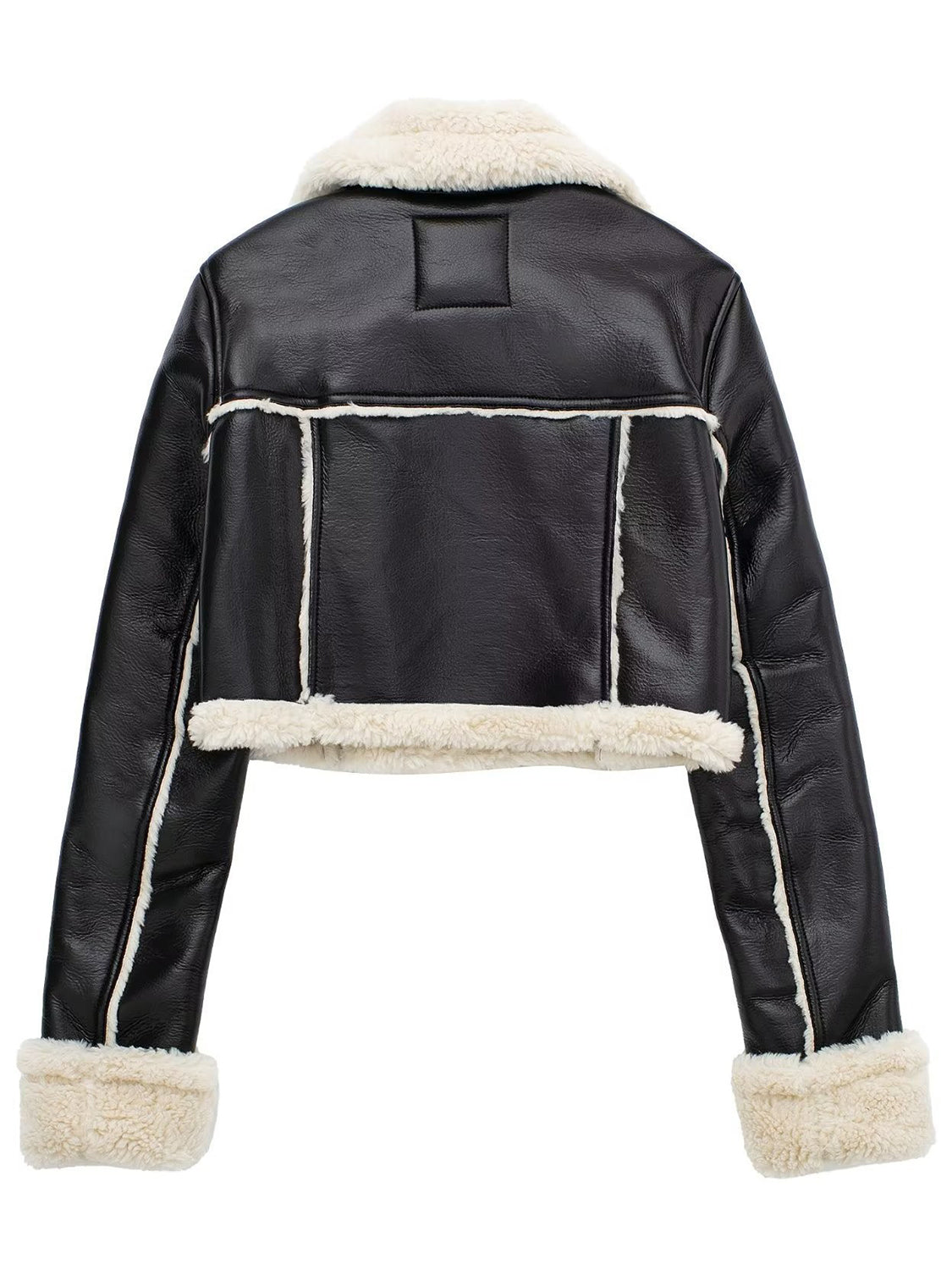 Collared Neck Long Sleeve Plush Cropped Jacket - The Daily Makeover