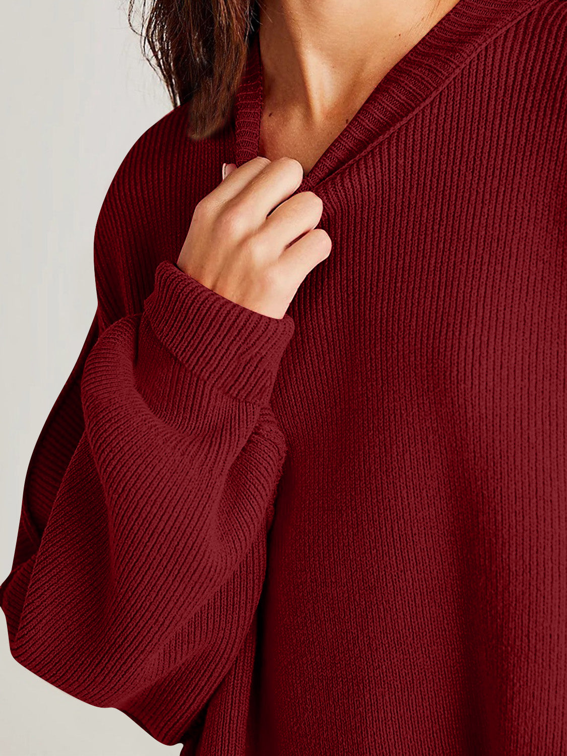 Double Take Side Slit Round Neck Long Sleeve Sweater - The Daily Makeover
