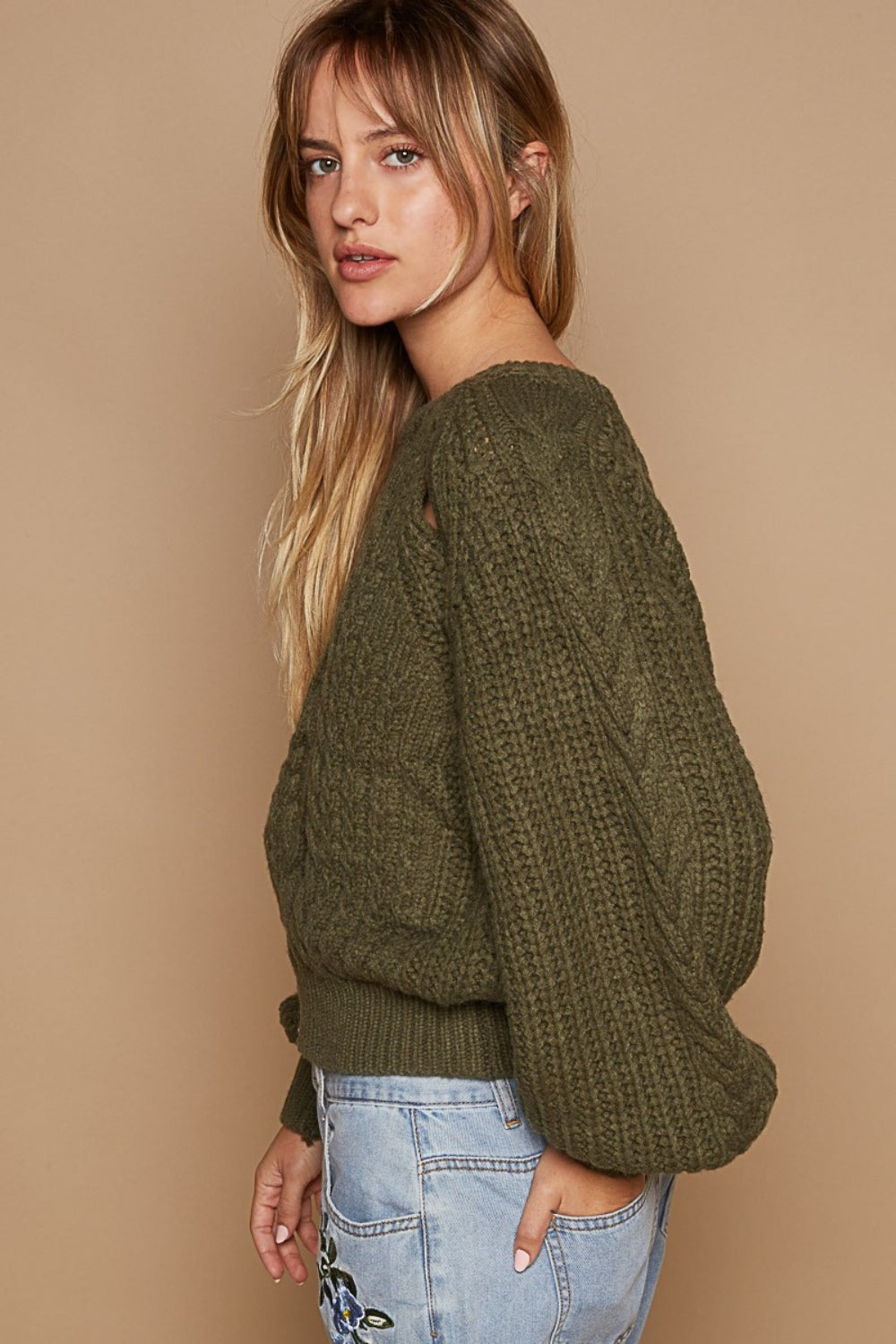 POL Cable Knit Cutout Long Sleeve Sweater - The Daily Makeover