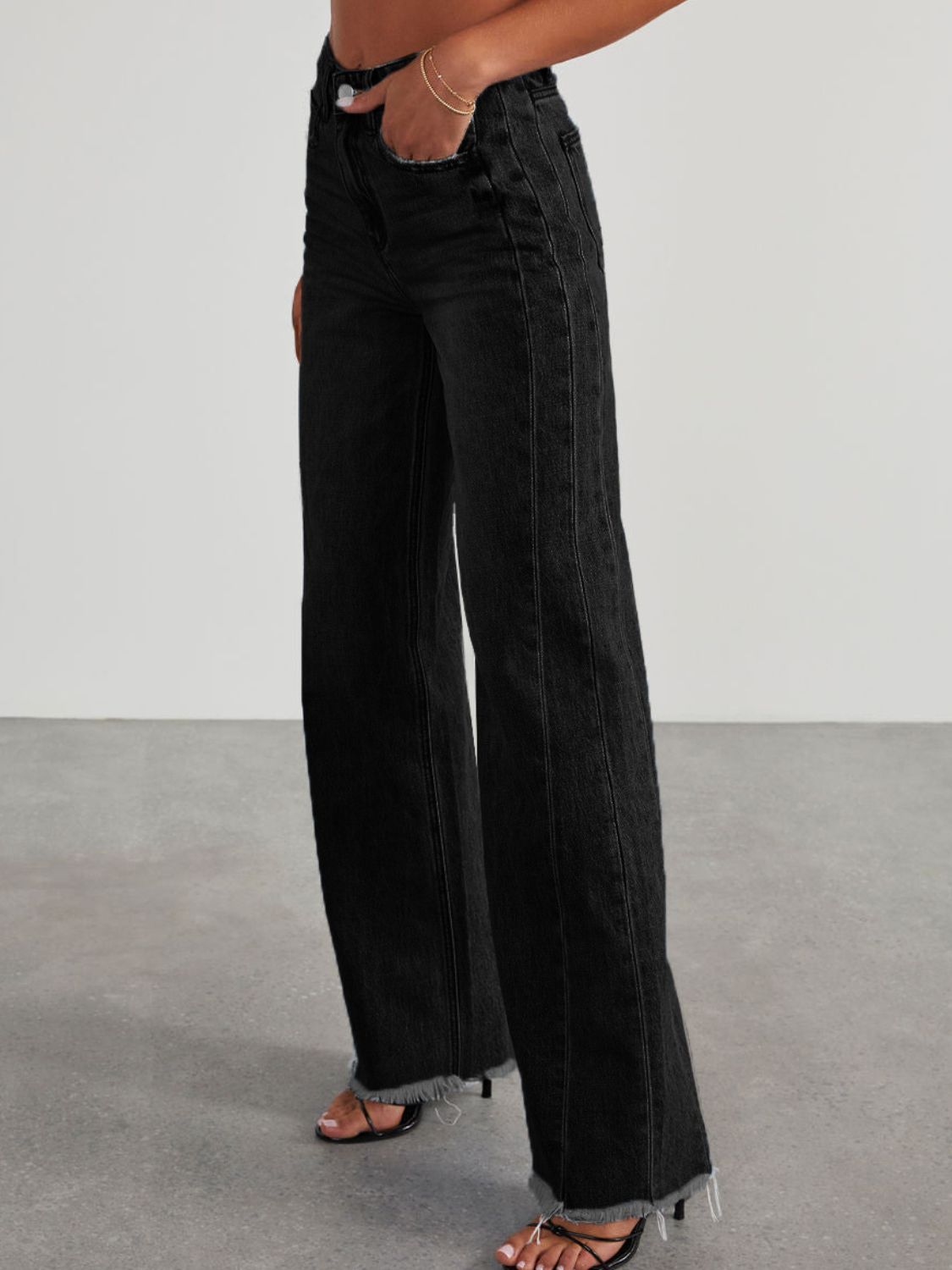 Raw Hem Wide Leg Jeans with Pockets - The Daily Makeover
