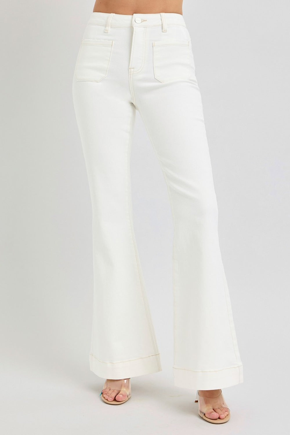 RISEN Full Size High Rise Front Patch Pocket Flare Jeans - The Daily Makeover