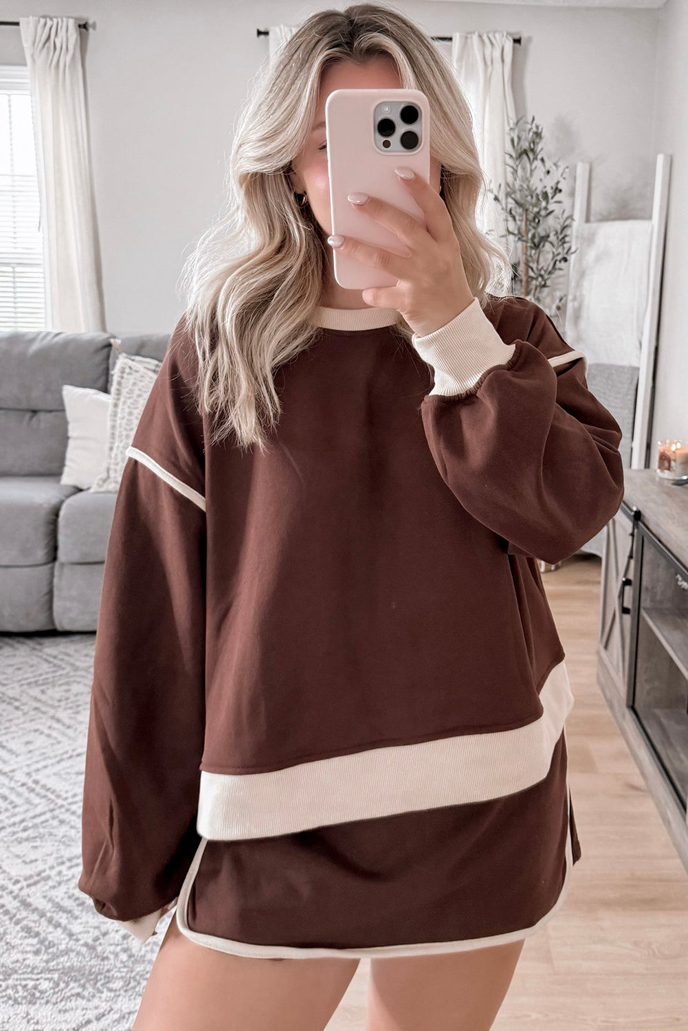 Evergreen Contrast Trim Loose Pullover and Lace-up Waist Skort Set - The Daily Makeover