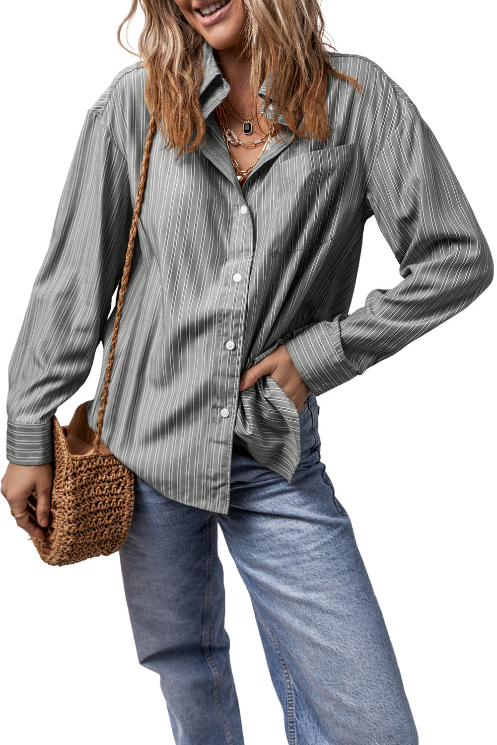 Striped Button Up Long Sleeve Shirt - The Daily Makeover