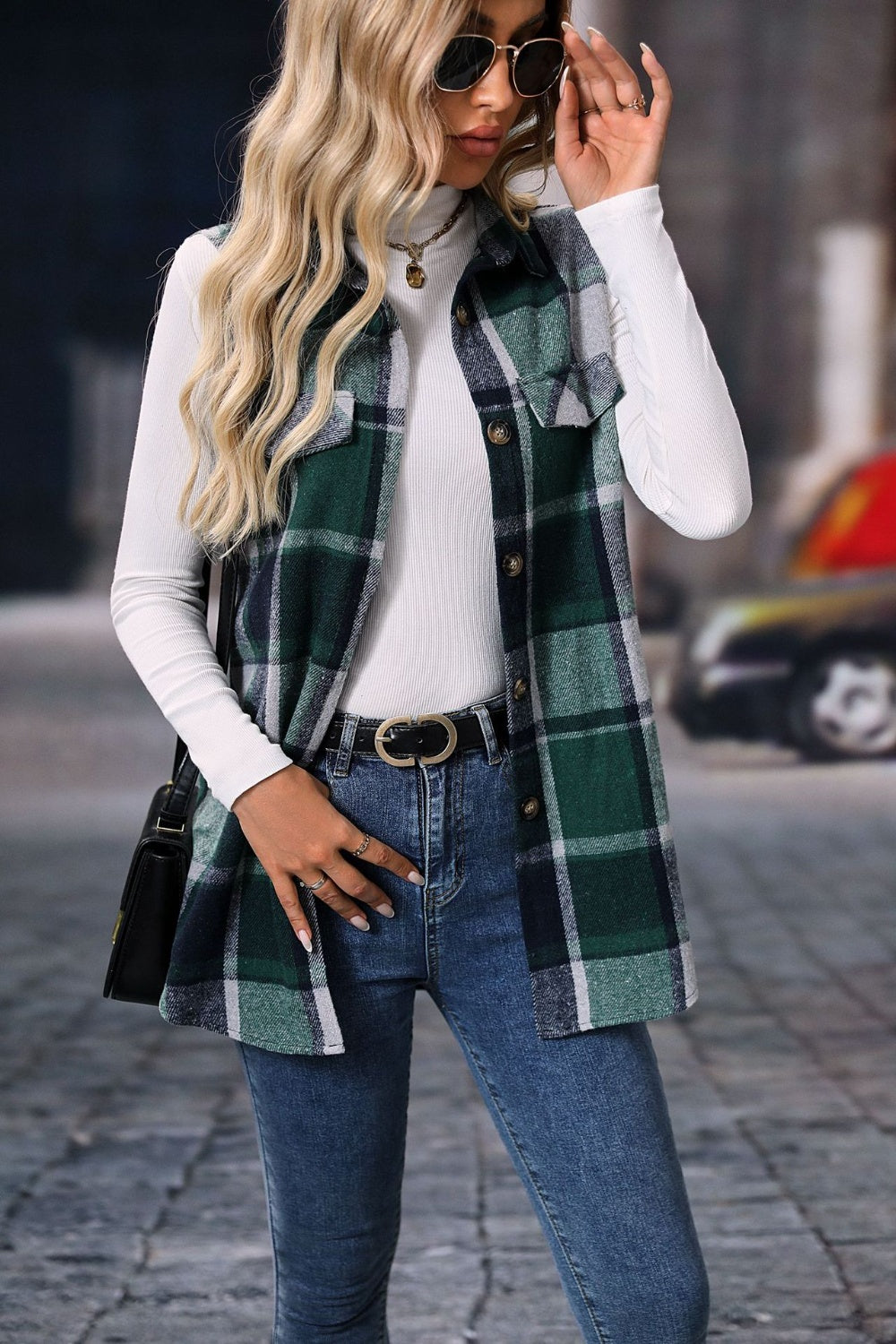 Plaid Button Up Vest Coat - The Daily Makeover
