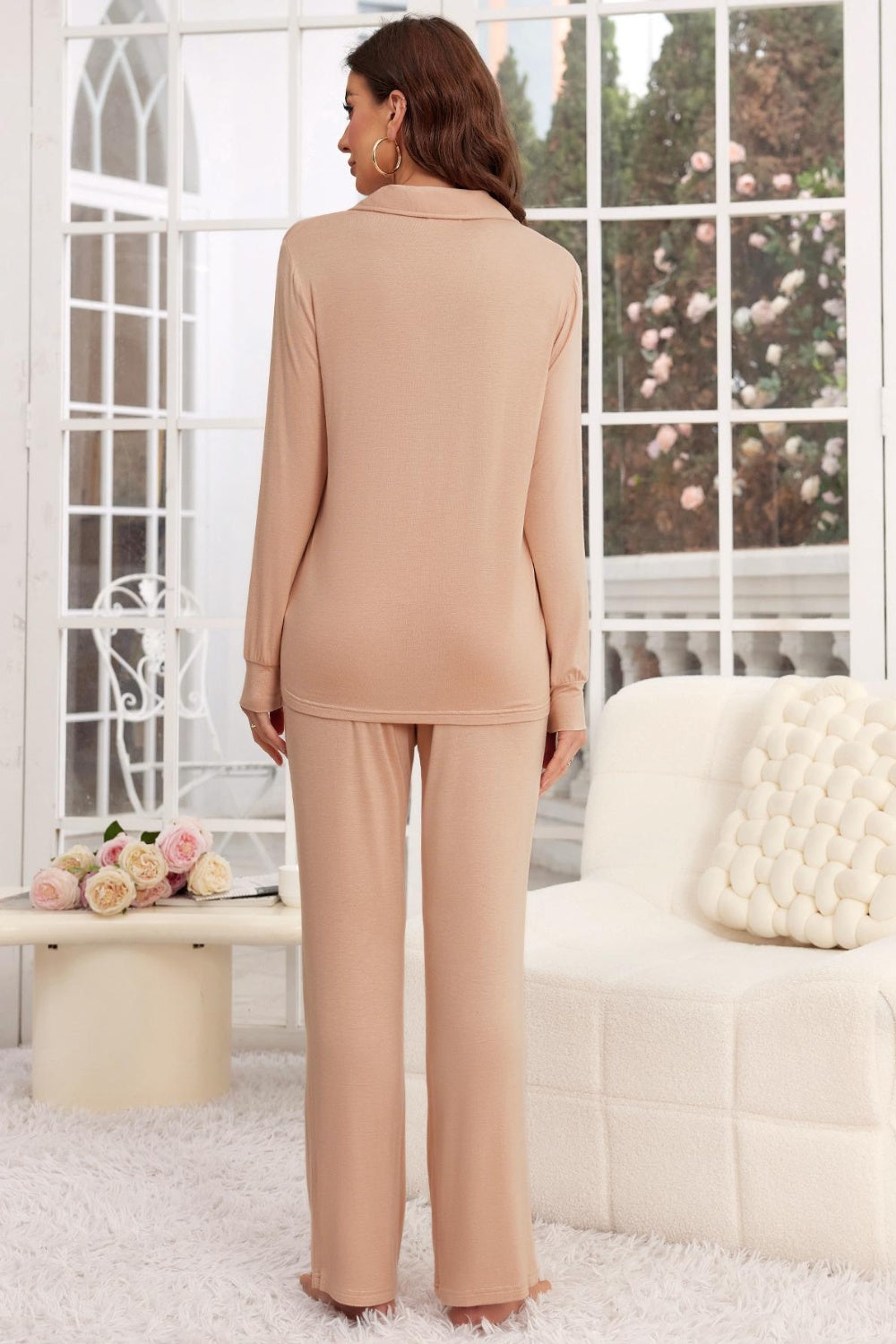 Button Up Long Sleeve Top and Pants Lounge Set - The Daily Makeover