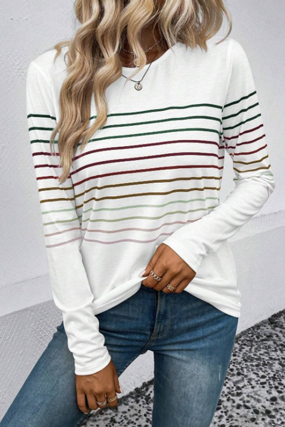 Striped Round Neck Long Sleeve T-Shirt - The Daily Makeover