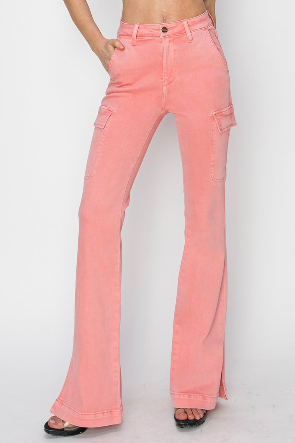 RISEN Full Size High Rise Side Slit Cargo Bootcut Jeans - The Daily Makeover