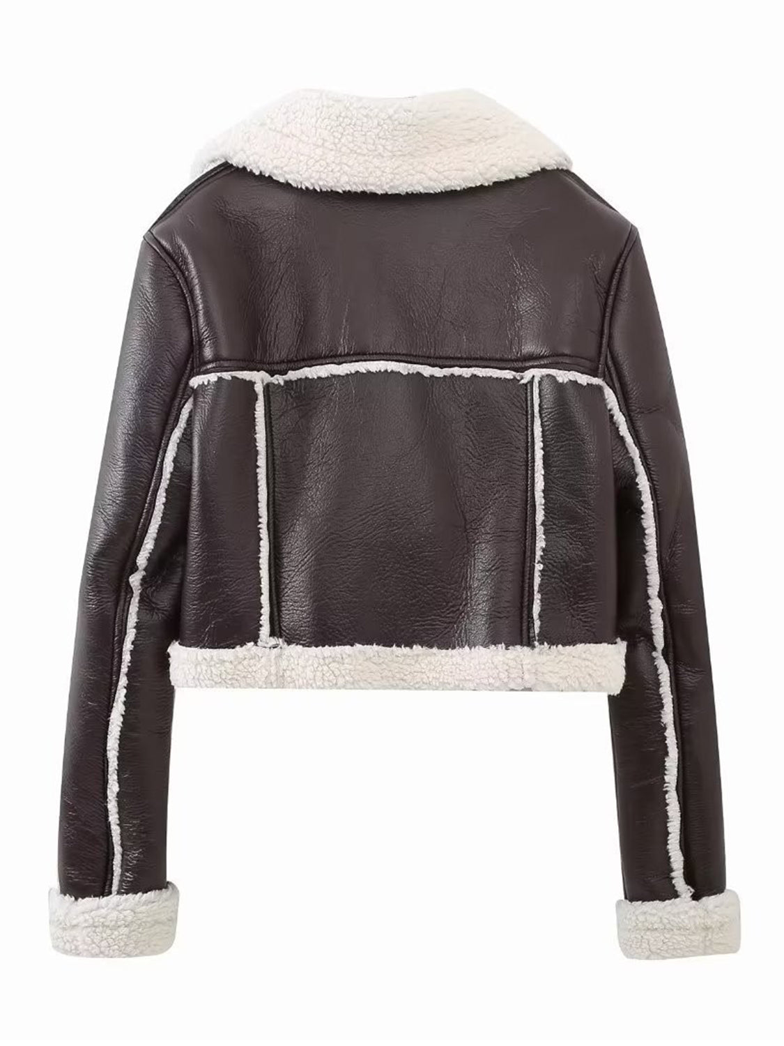 Collared Neck Long Sleeve Plush Cropped Jacket - The Daily Makeover