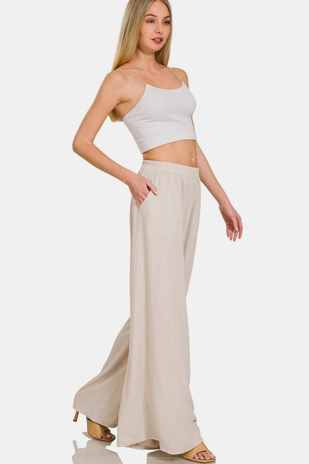 Zenana Pleated Linen Blend Wide Leg Pants - The Daily Makeover