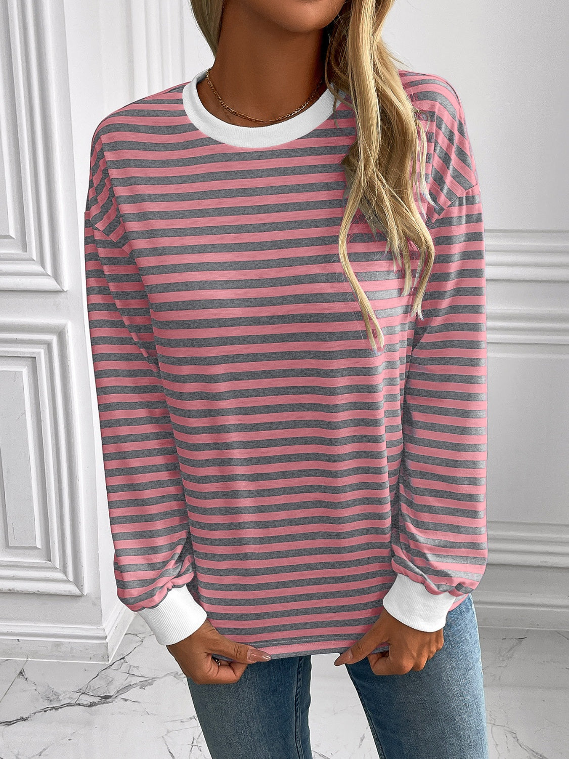 Ivy Lane Striped Round Neck Long Sleeve Sweatshirt - The Daily Makeover