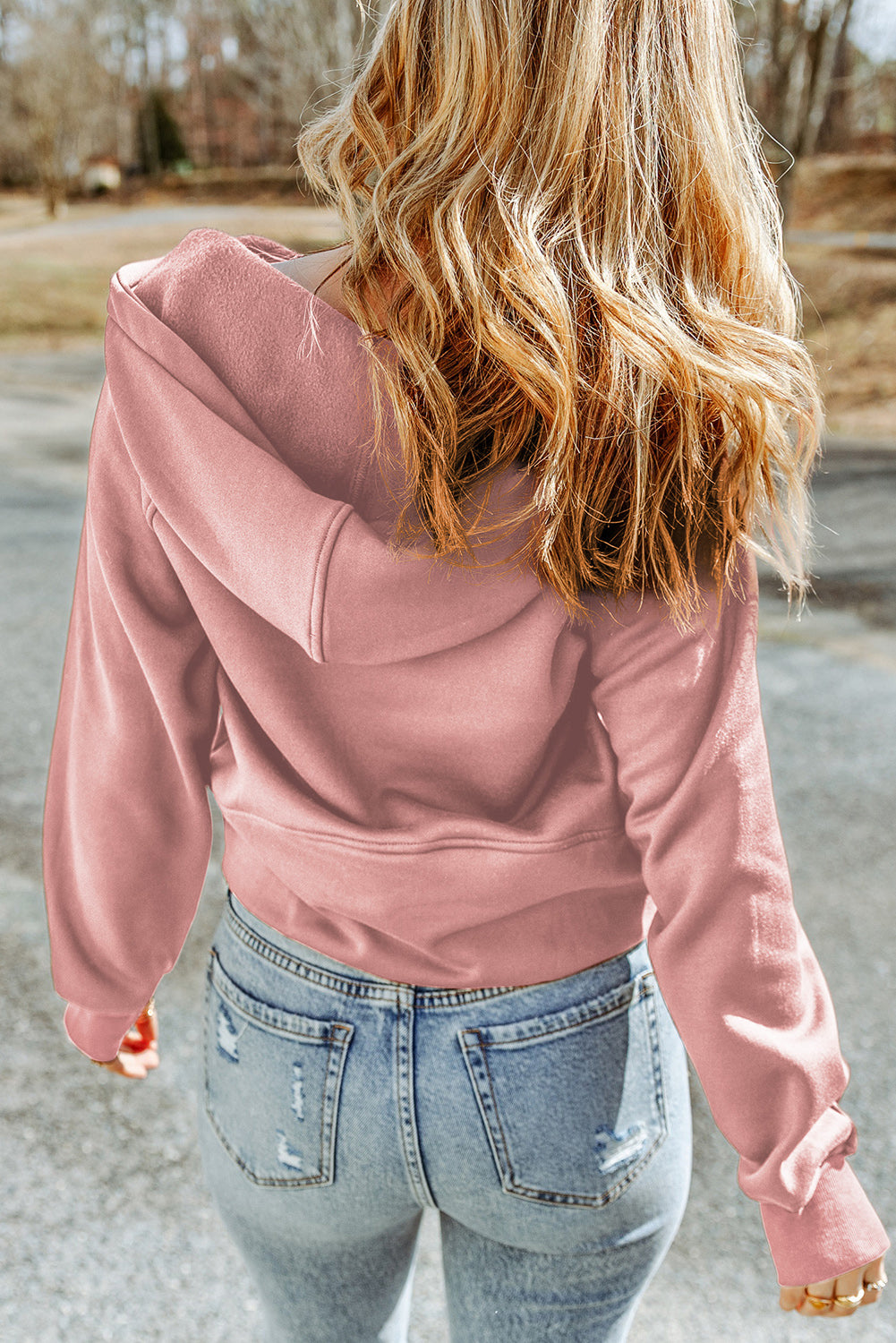 Double Take Half-Zip Thumbhole Sleeve Hoodie - The Daily Makeover