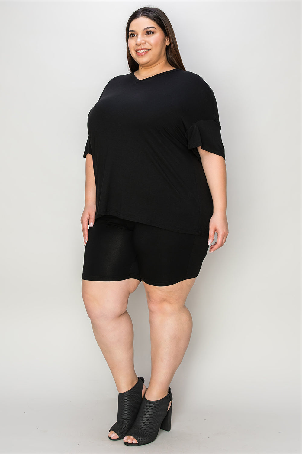 Bamboo Full Size V-Neck Drop Shoulder T-Shirt and Shorts Set - The Daily Makeover
