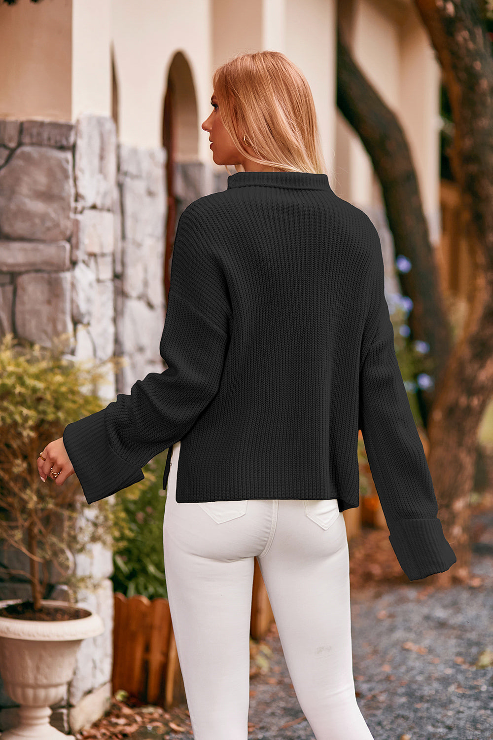 Mock Neck Drop Shoulder Sweater - The Daily Makeover