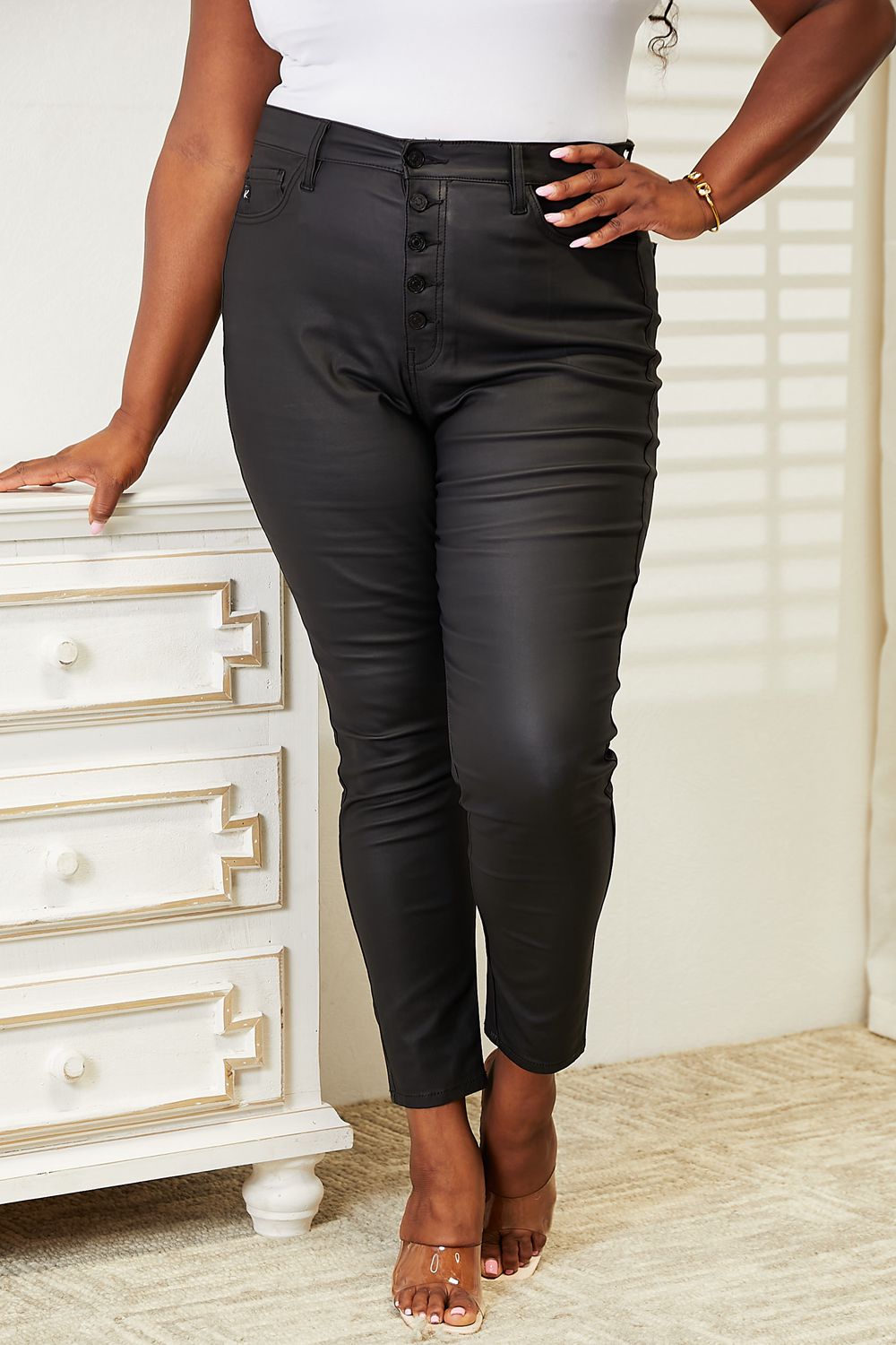 Kancan Full Size High Rise Black Coated Ankle Skinny Jeans - The Daily Makeover
