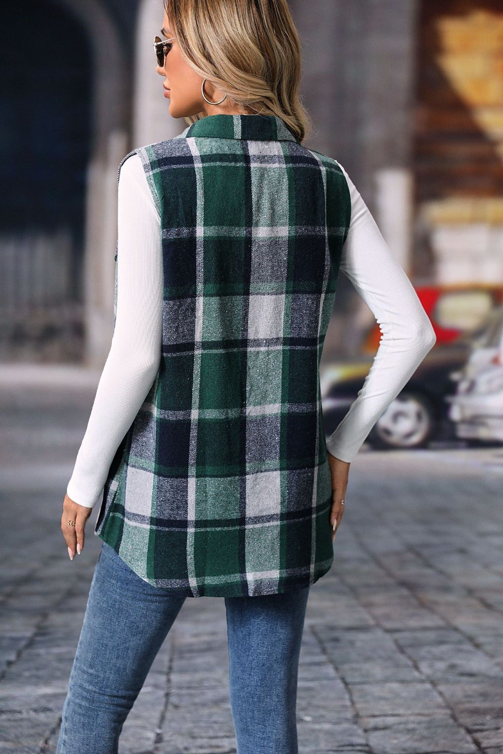 Plaid Button Up Vest Coat - The Daily Makeover