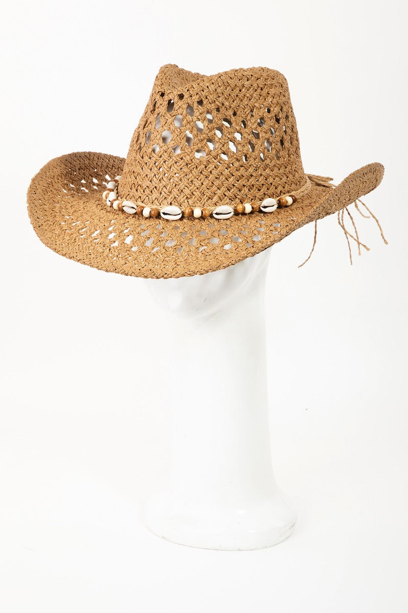 Fame Cowrie Shell Beaded String Straw Hat - The Daily Makeover