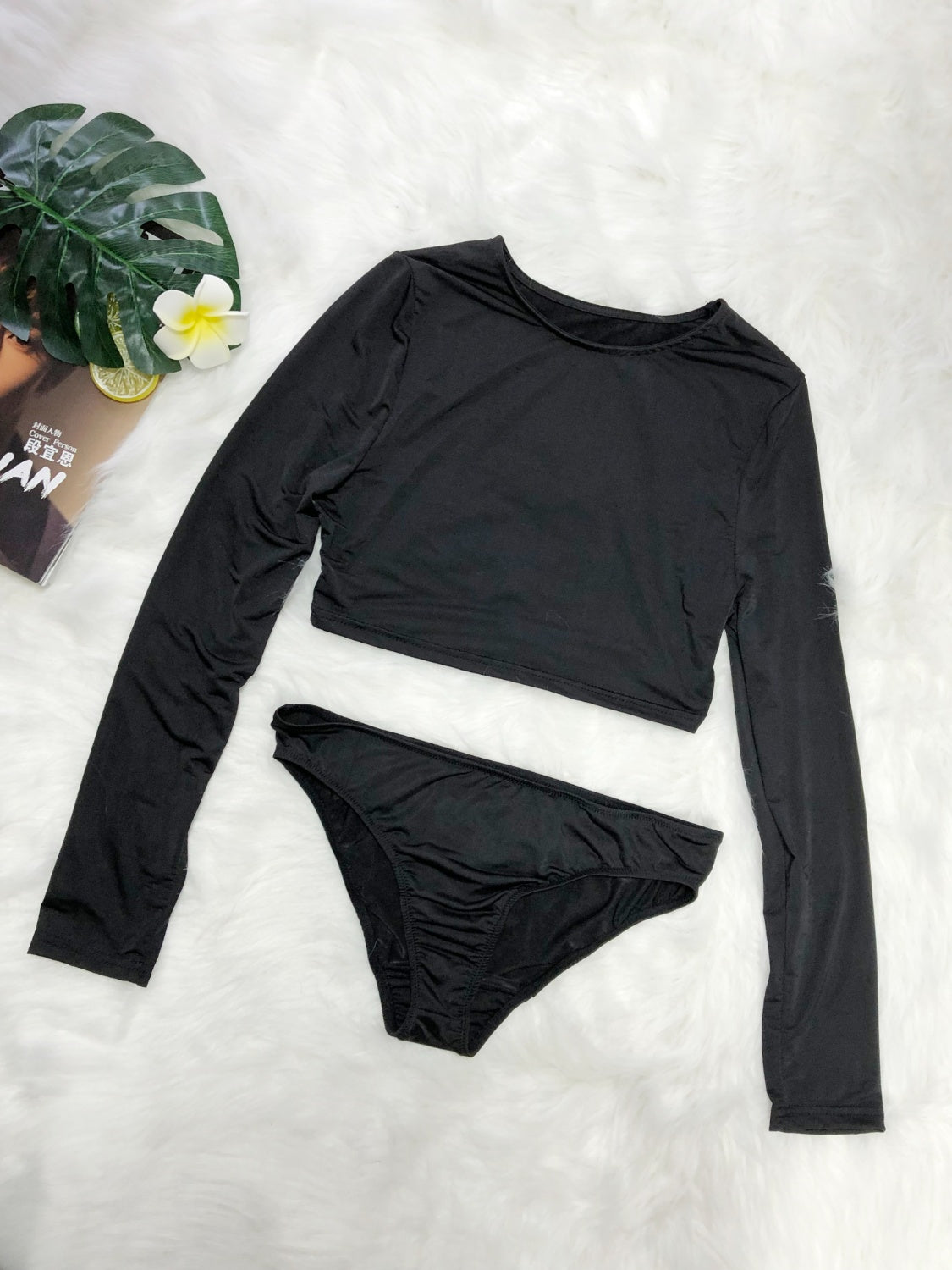 Round Neck Long Sleeve Top and Brief Swim Set - The Daily Makeover