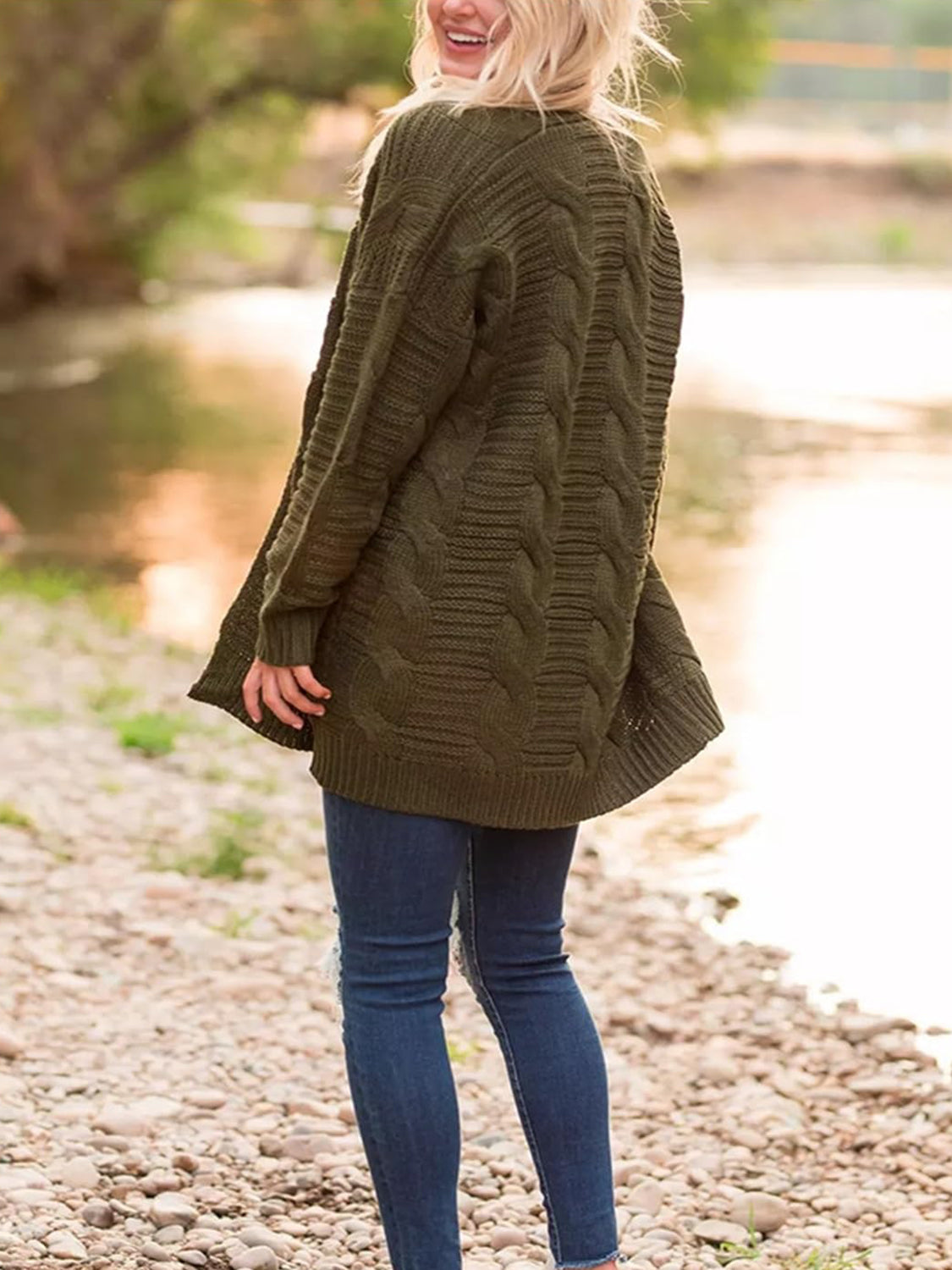 Cable-Knit Open Front Long Sleeve Cardigan - The Daily Makeover