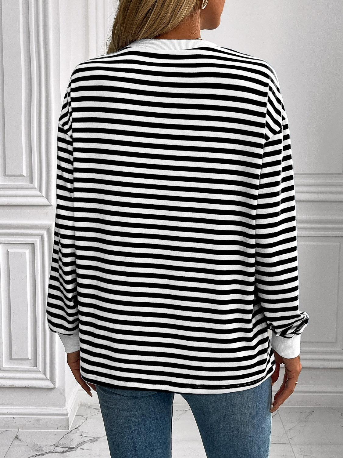 Ivy Lane Striped Round Neck Long Sleeve Sweatshirt - The Daily Makeover
