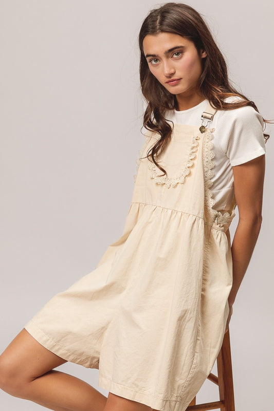 BiBi Back Patch Pocket Lace Trim Rompers - The Daily Makeover