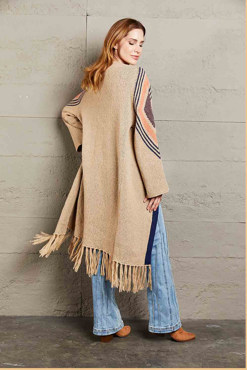 Angel Wings Geometric Fringe Hem Open Front Duster Cardigan - The Daily Makeover