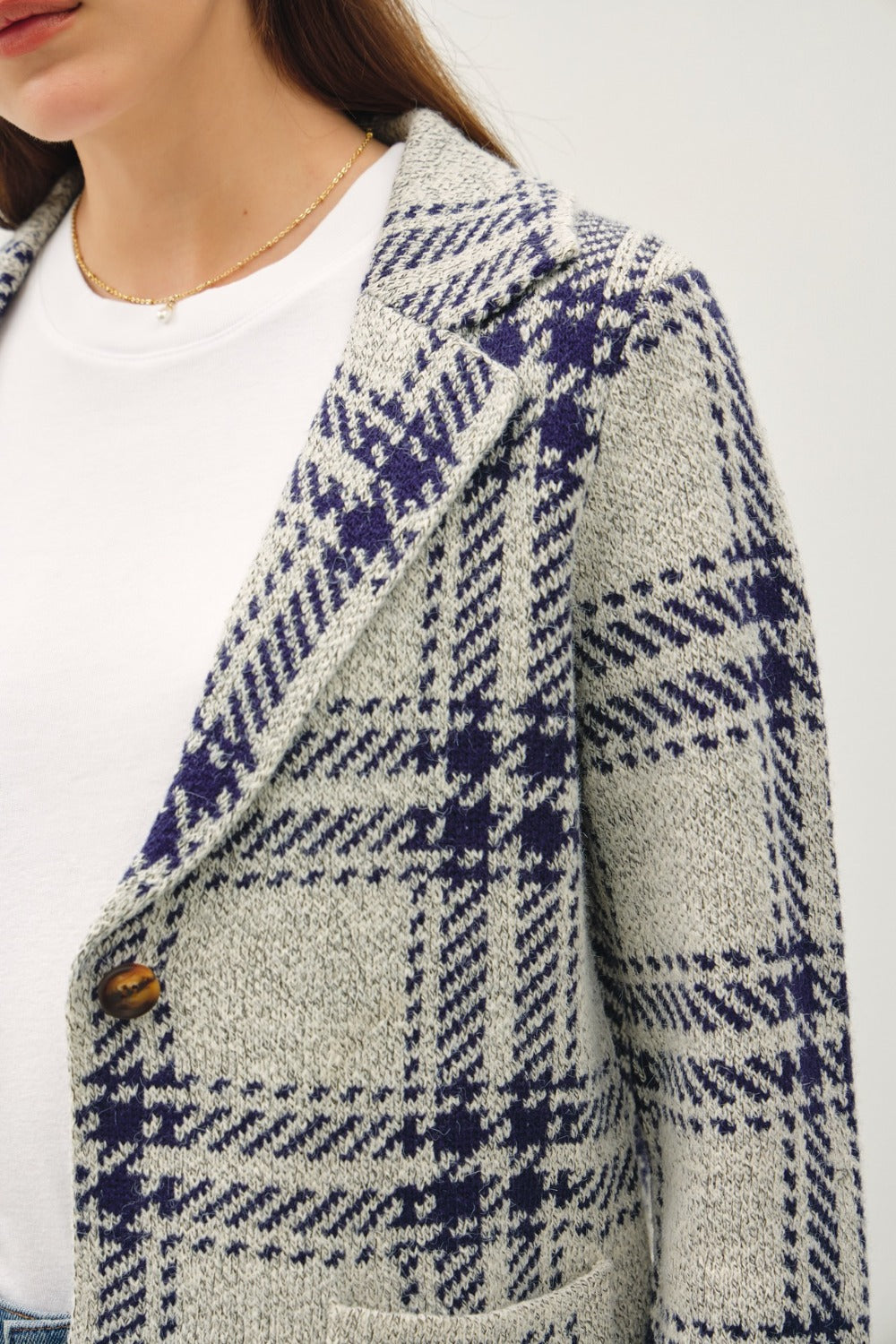 Be Cool Plaid Long Sleeve Sweater Jacket with Front Patch Pockets - The Daily Makeover