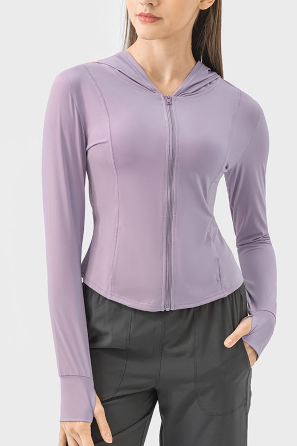 Pocketed Zip Up Hooded Long Sleeve Active Outerwear - The Daily Makeover