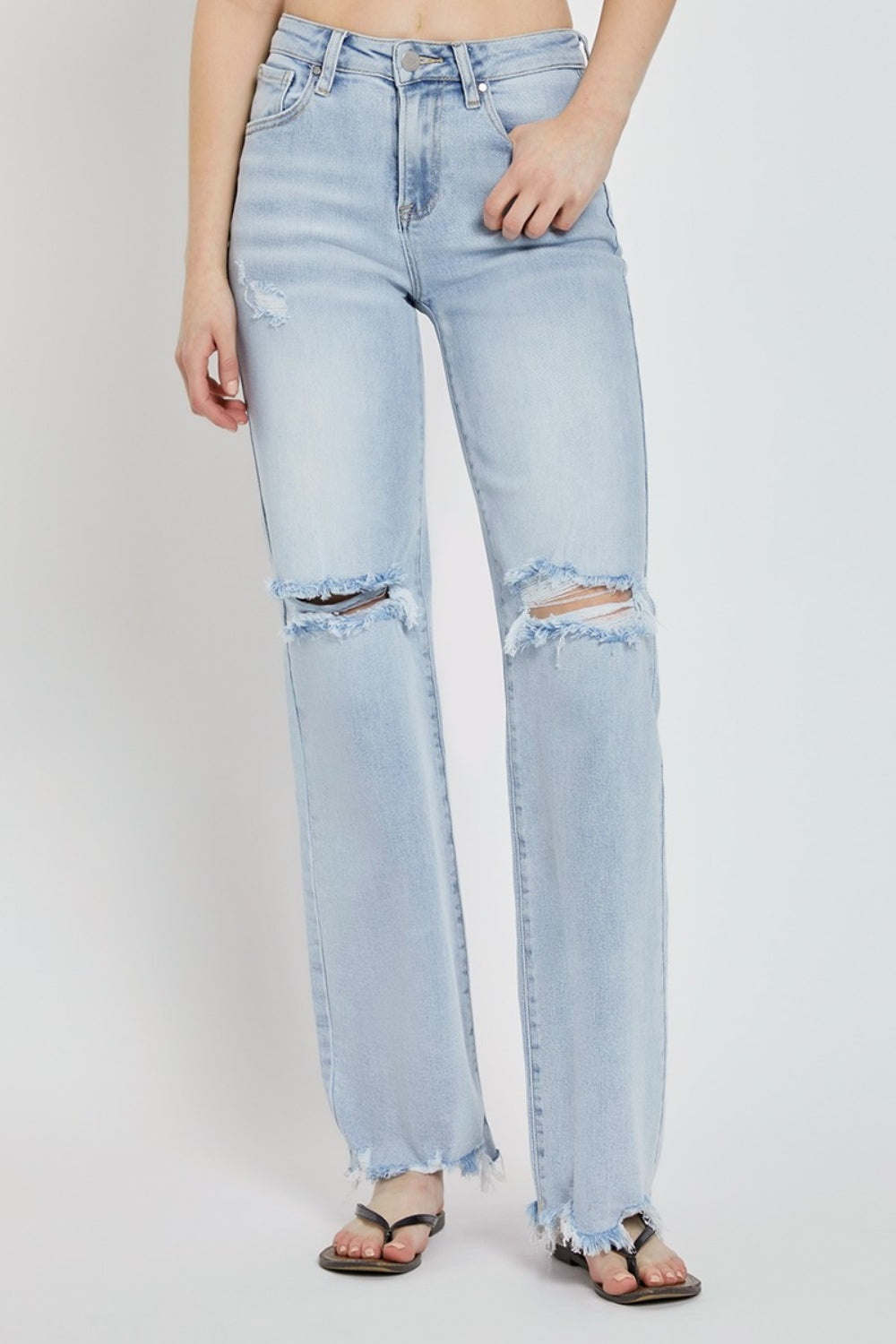 Full Size High Rise Distressed Wide Leg Jeans - The Daily Makeover