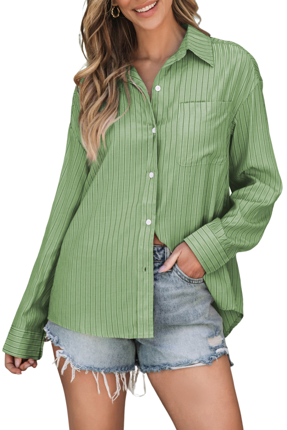 Striped Button Up Long Sleeve Shirt - The Daily Makeover