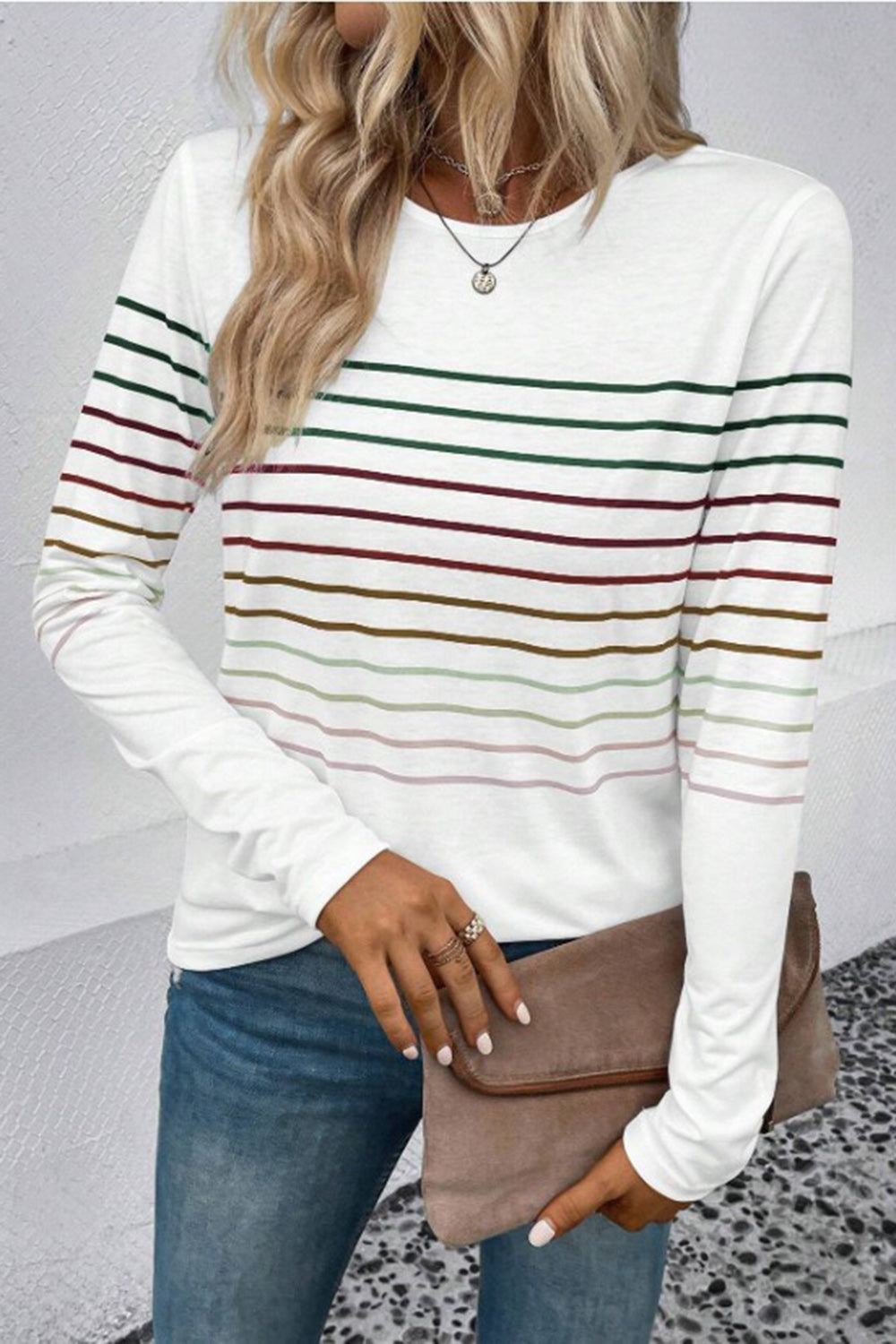 Striped Round Neck Long Sleeve T-Shirt - The Daily Makeover