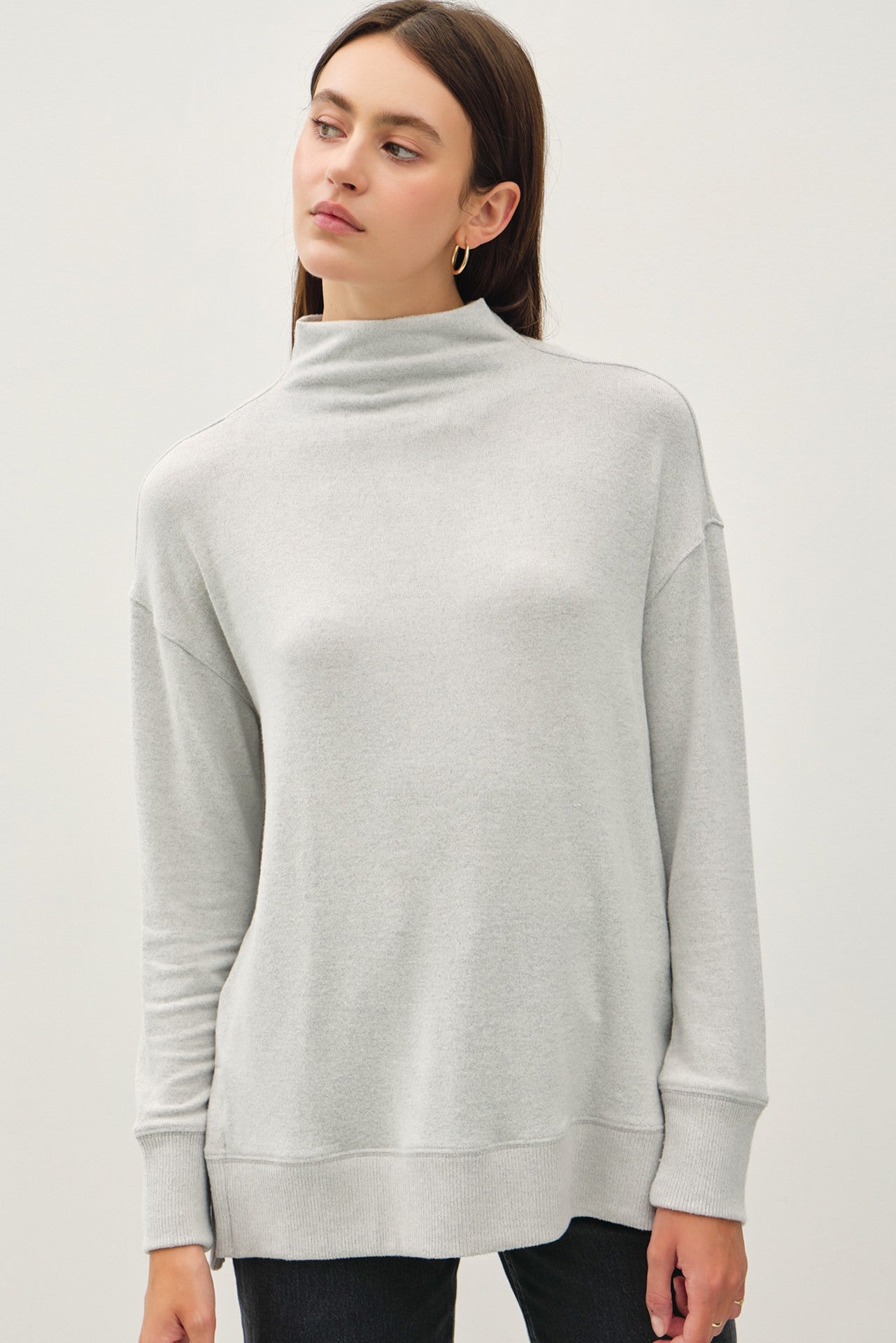 Be Cool Side Slit Mock Neck Long Sleeve Tunic Top - The Daily Makeover