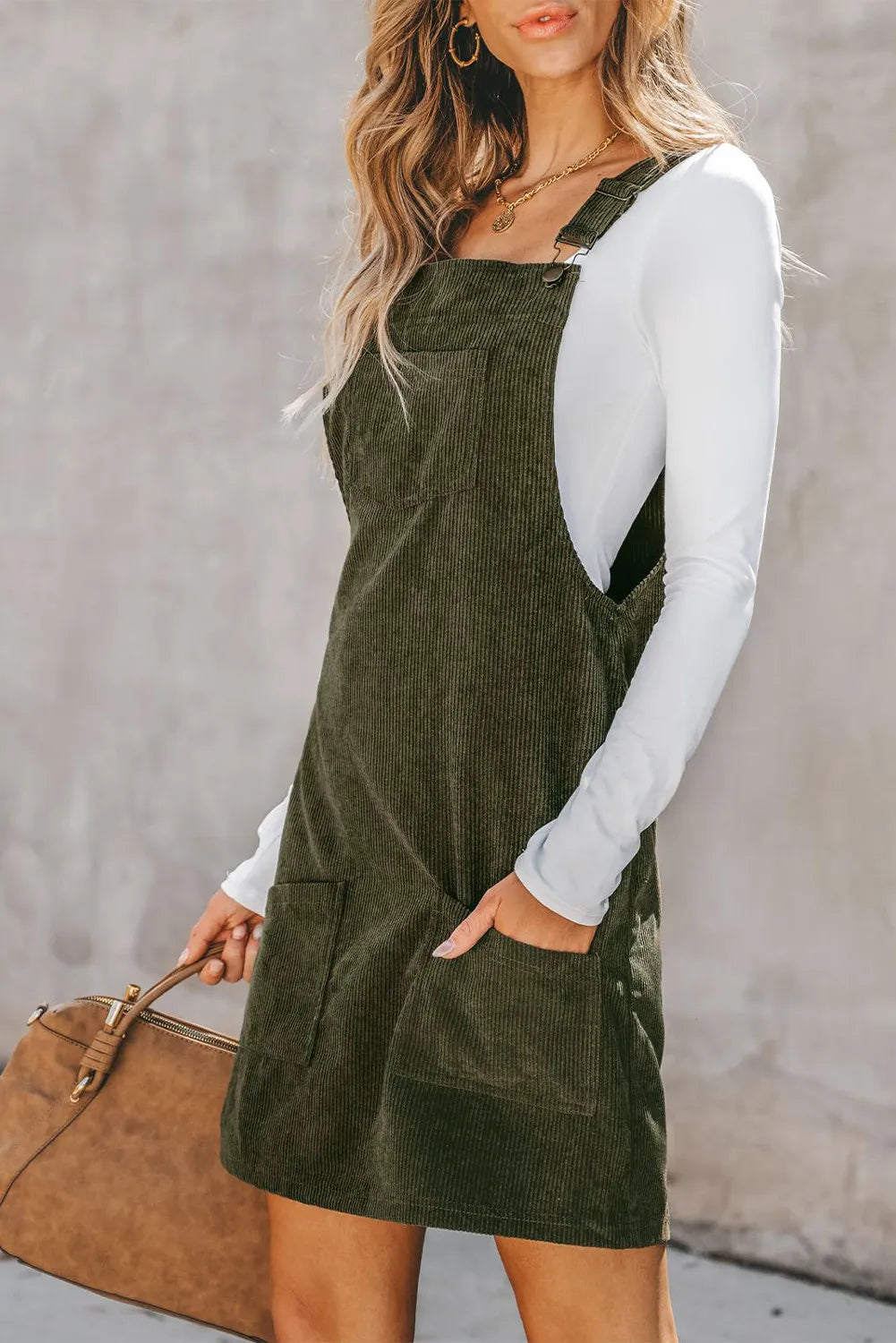 Pocketed Square Neck Wide Strap Overall Dress - The Daily Makeover