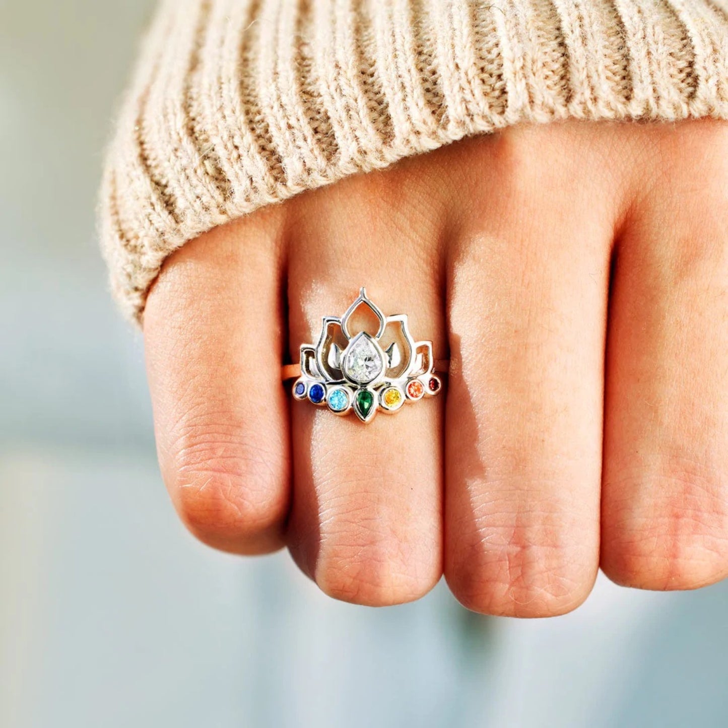 925 Sterling Silver Inlaid Zircon Lotus Shape Ring - The Daily Makeover