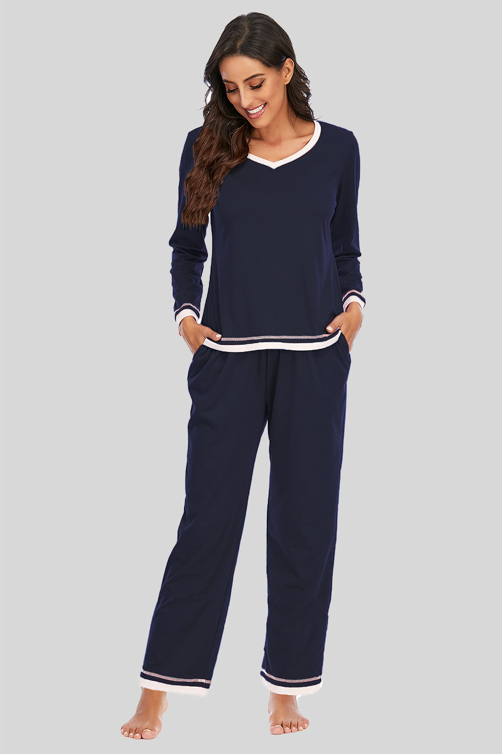 V-Neck Top and Pants Lounge Set - The Daily Makeover