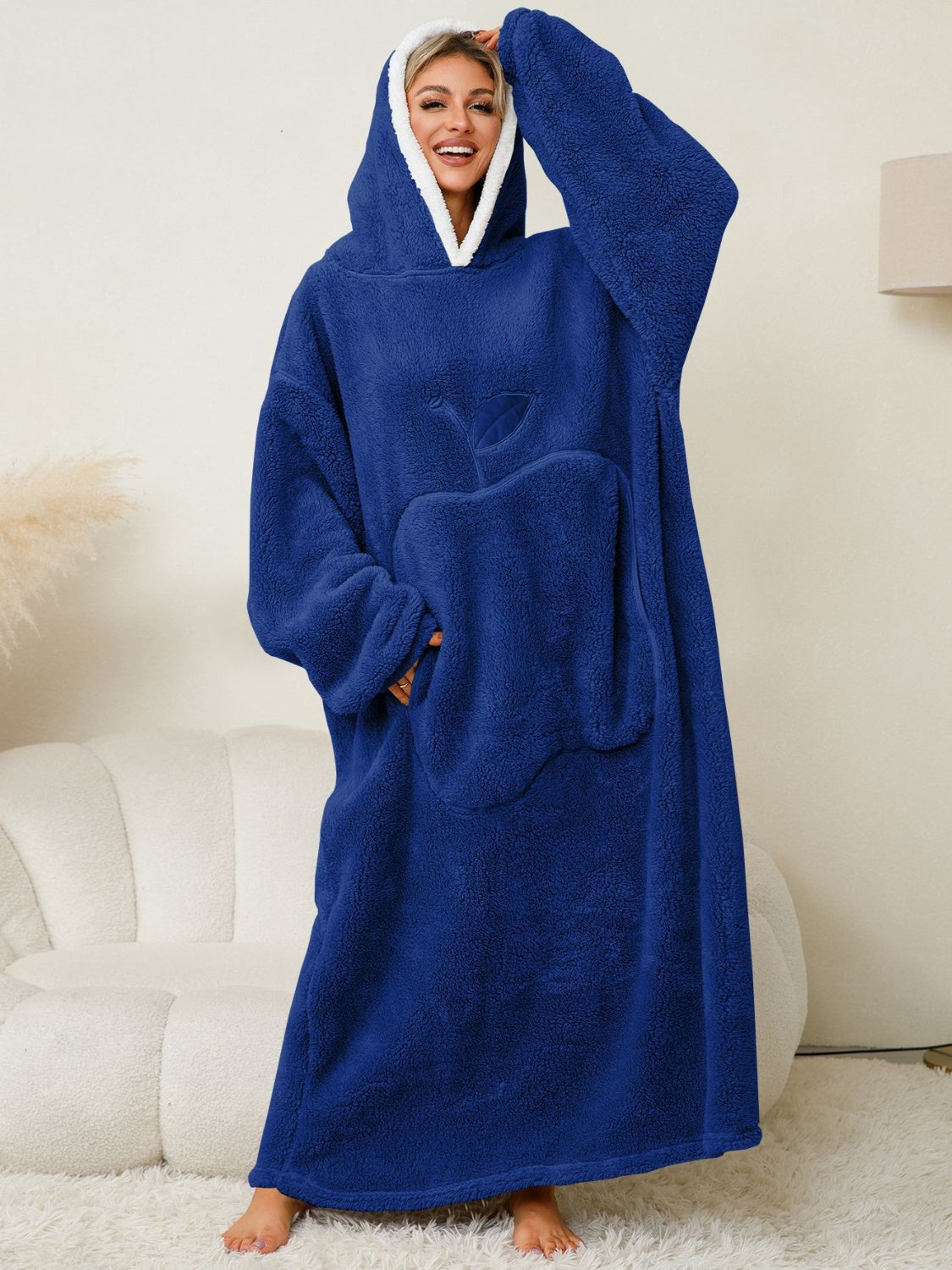 Pocketed Contrast Long Sleeve Hooded Lounge Dress - The Daily Makeover