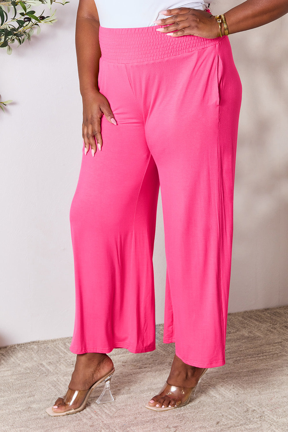 Double Take Full Size Smocked Wide Waistband Wide Leg Pants - The Daily Makeover
