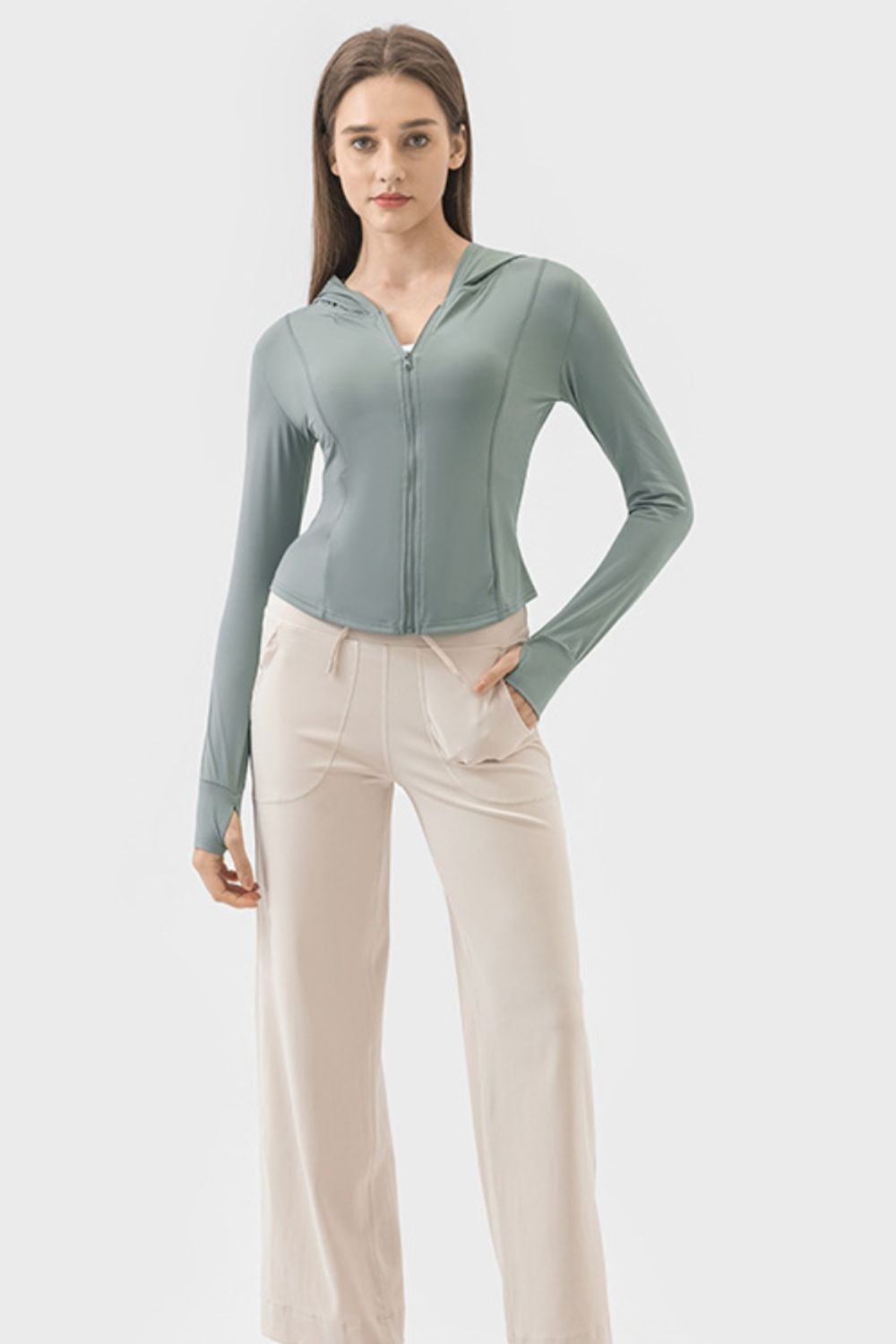 Pocketed Zip Up Hooded Long Sleeve Active Outerwear - The Daily Makeover
