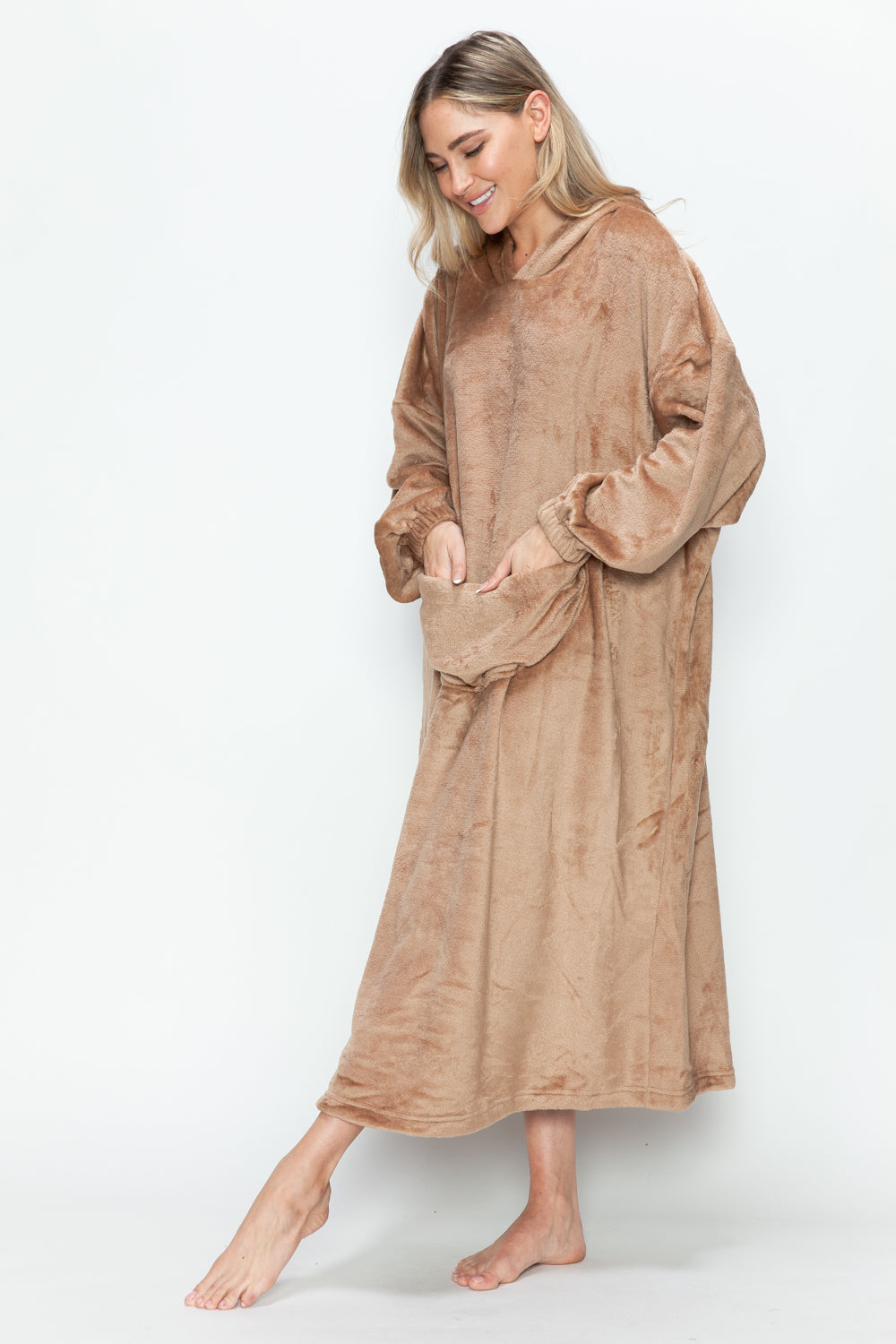 Double Take Full Size Pocketed Hooded Midi Lounge Dress - The Daily Makeover