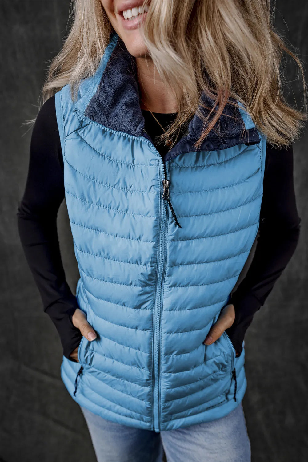 Pocketed Zip Up Vest Coat - The Daily Makeover