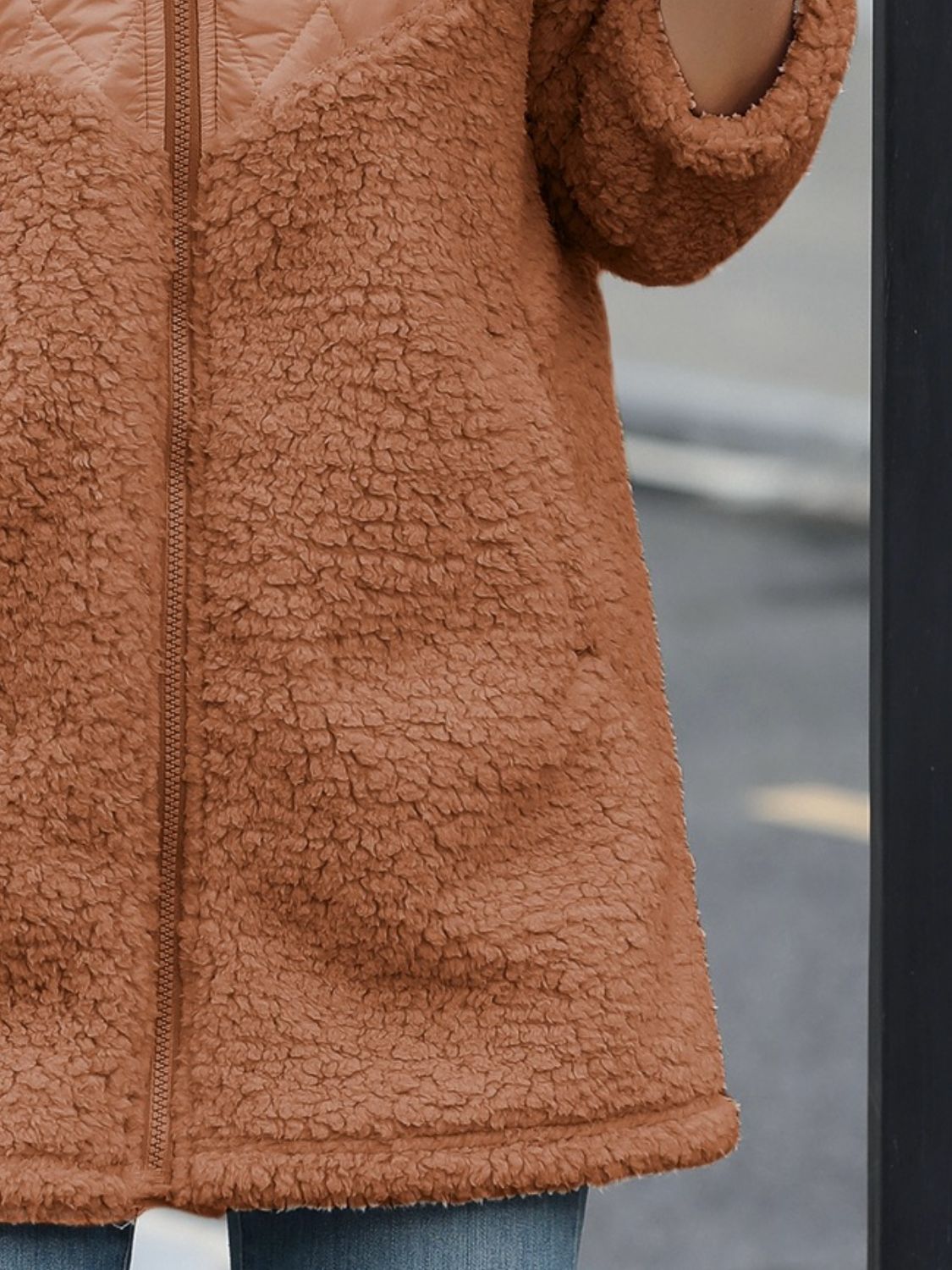 Fuzzy Zip Up Long Sleeve Hooded Jacket - The Daily Makeover