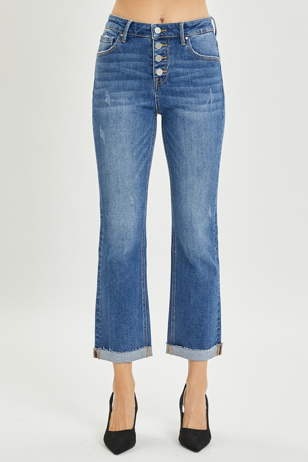 Full Size Button Fly Cropped Bootcut Jeans - The Daily Makeover