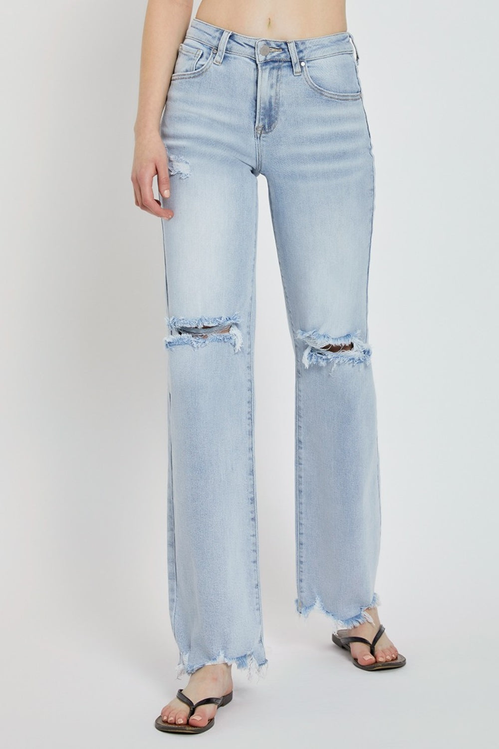 Full Size High Rise Distressed Wide Leg Jeans - The Daily Makeover