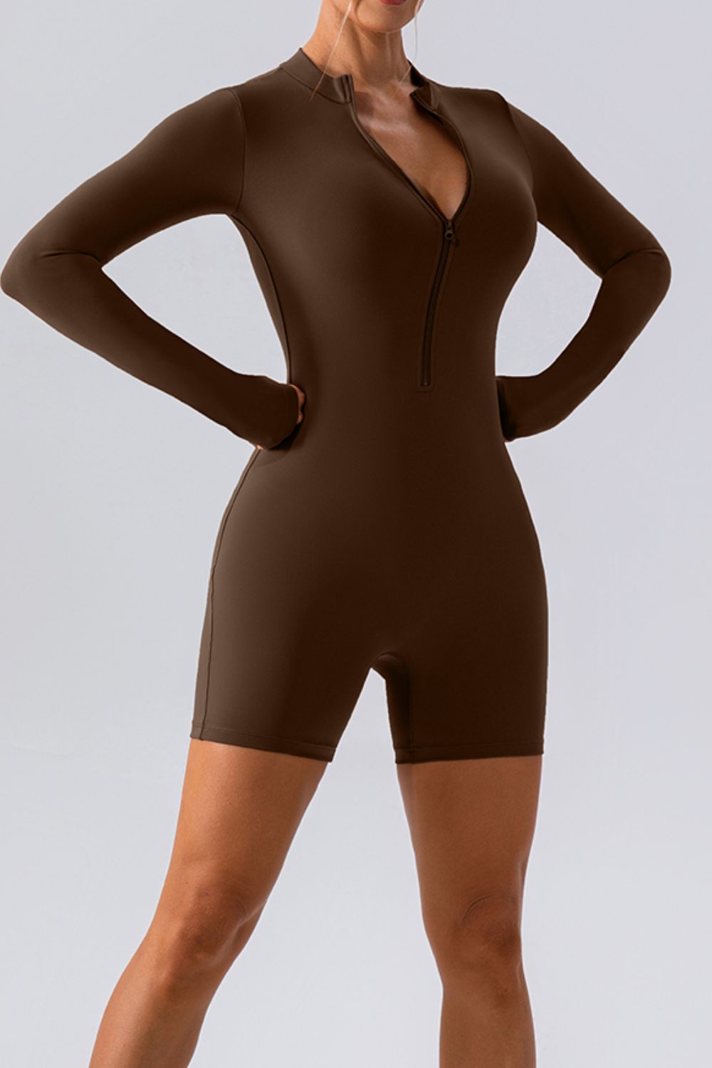 Half Zip Long Sleeve Active Romper - The Daily Makeover